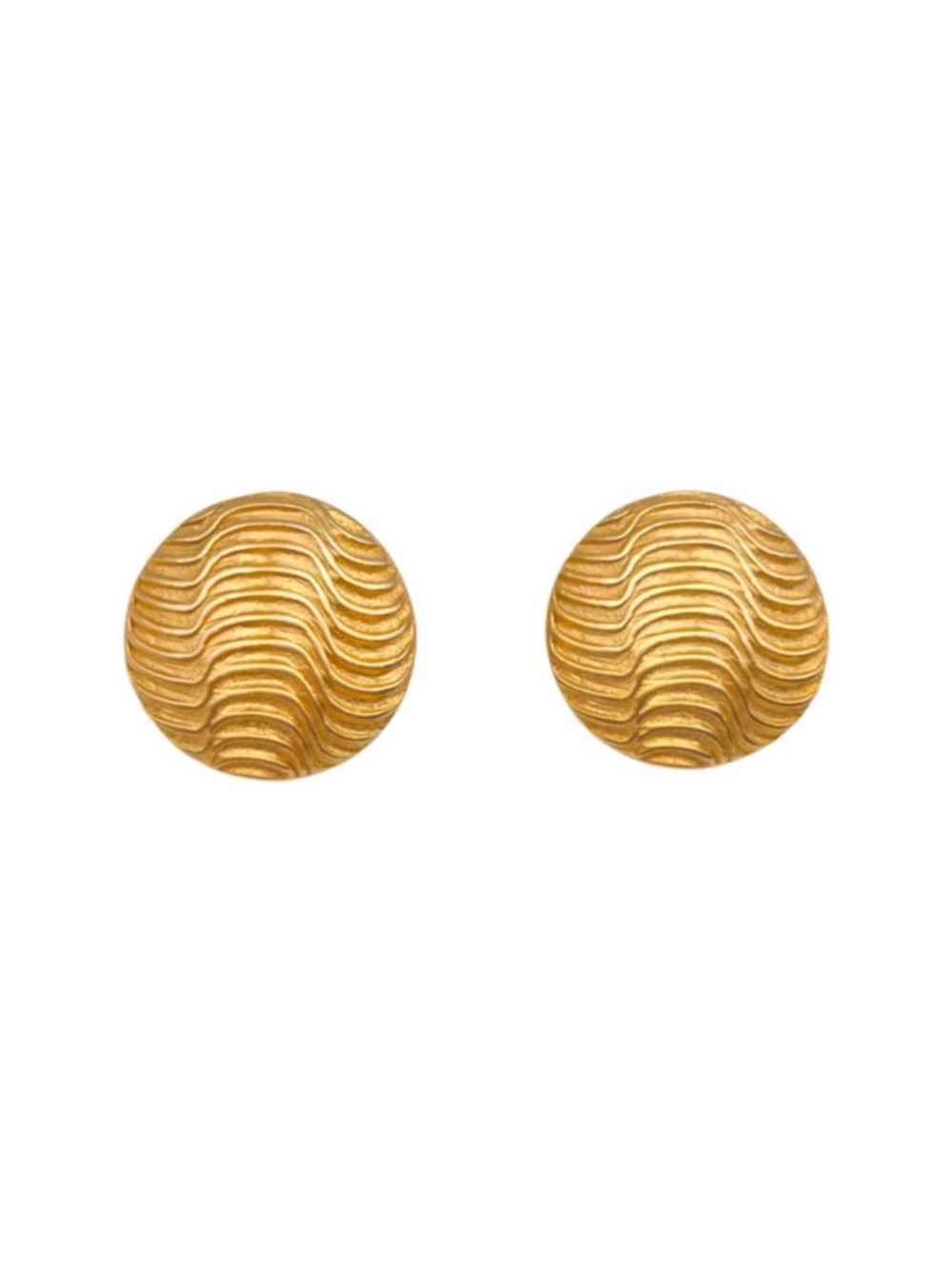Vintage 1980s Gold Tone Ribbed Textured Round Dome Earrings